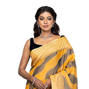 Sharee -  Mustard/Grey Sirajganj Silk Opera Sharee
