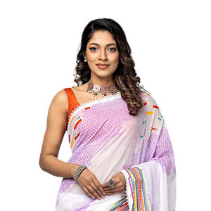 Sharee - White Appliqued and Printed Cotton Sharee