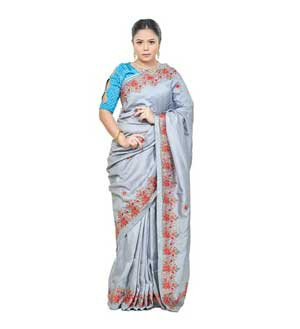 Graceful Hand-Embroidered Tussore Silk Saree